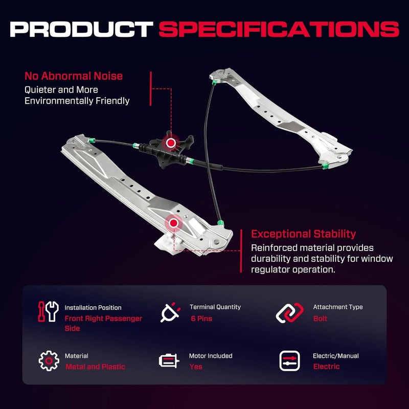 XIMAKA Front Passenger Side Power Window Regulator with Motor (6 Pins) Fit for 2008-2016 Town & Country, 2008-2020 Dodge Grand Caravan, 2012-2015 Ram C/V, 748-509 - Image 3